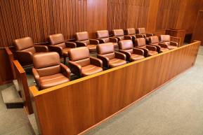 A courtroom jury box